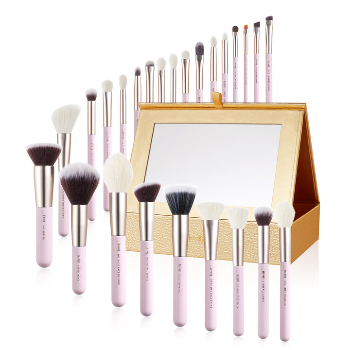 pink makeup brush and mirror set - Jessup Beauty