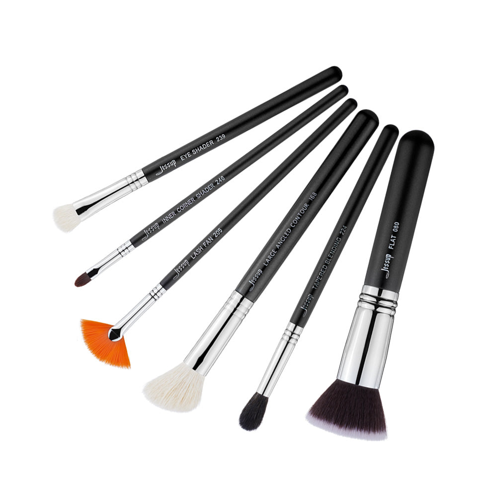 black makeup brush set 6pcs - Jessup Beauty