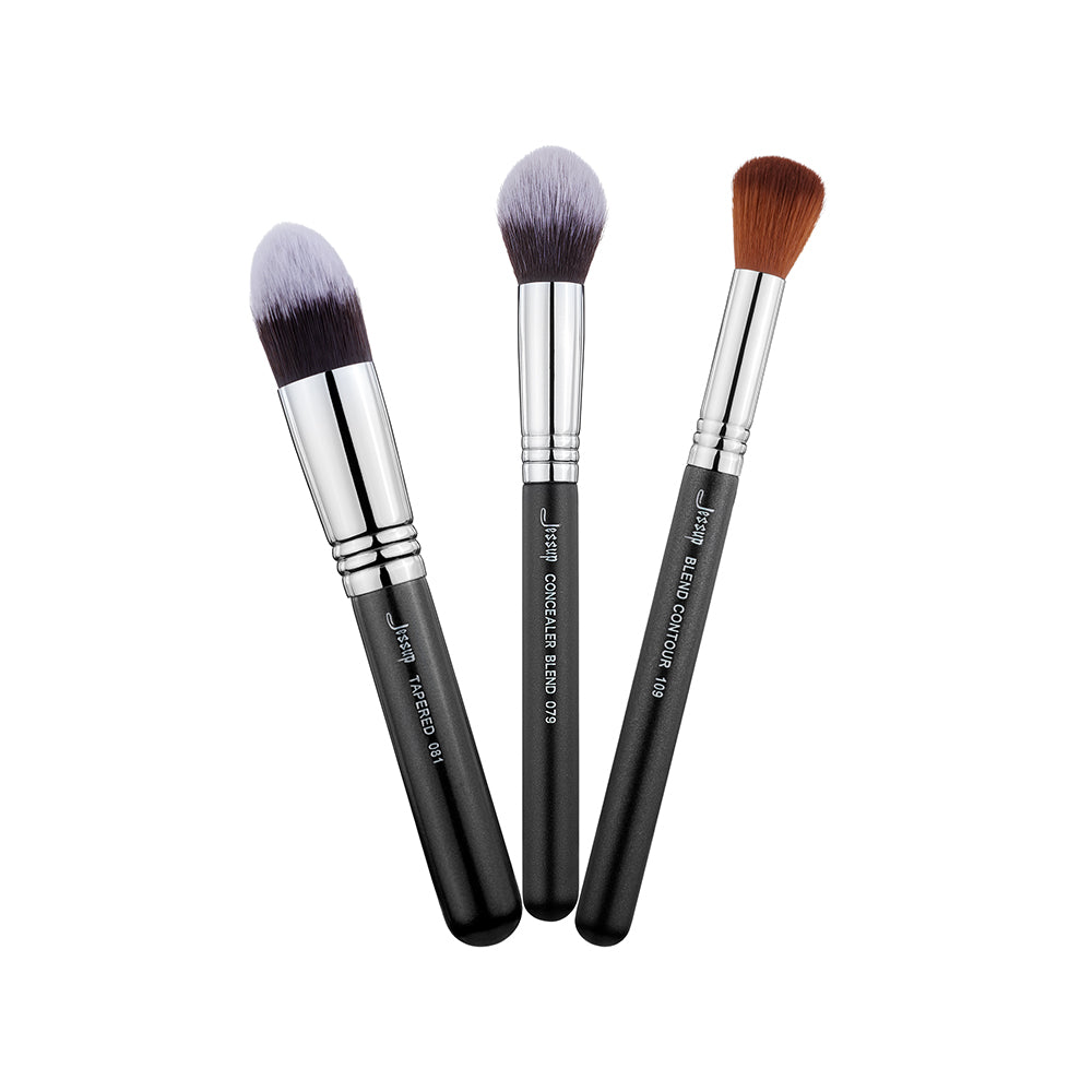 Best Makeup Brush Set for Face 3pcs Black/Silver Jessup