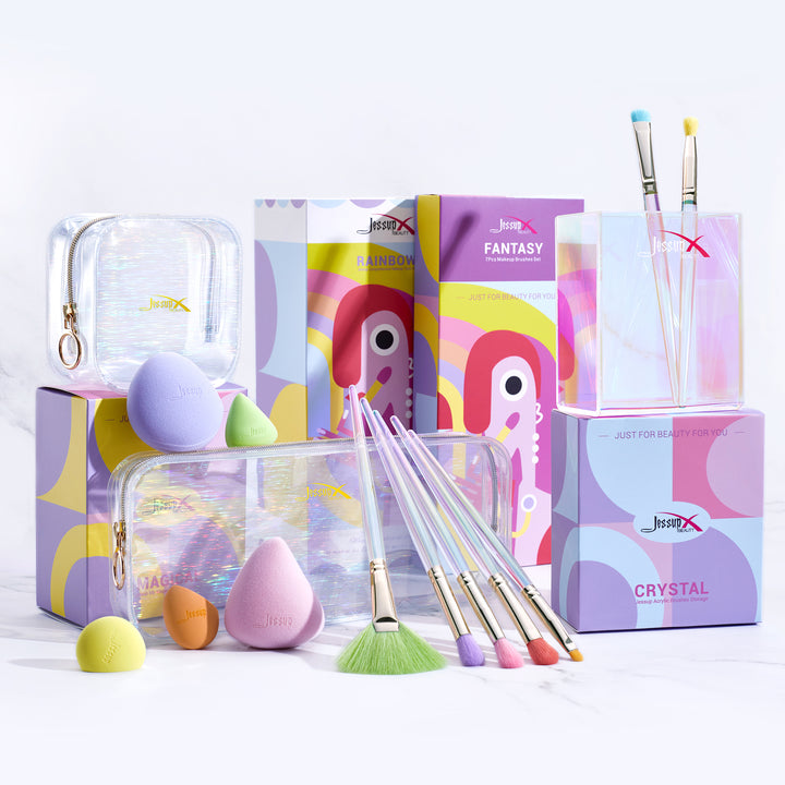 Christmas gift sets for her beauty blender and brush set colorful - Jessup Beauty
