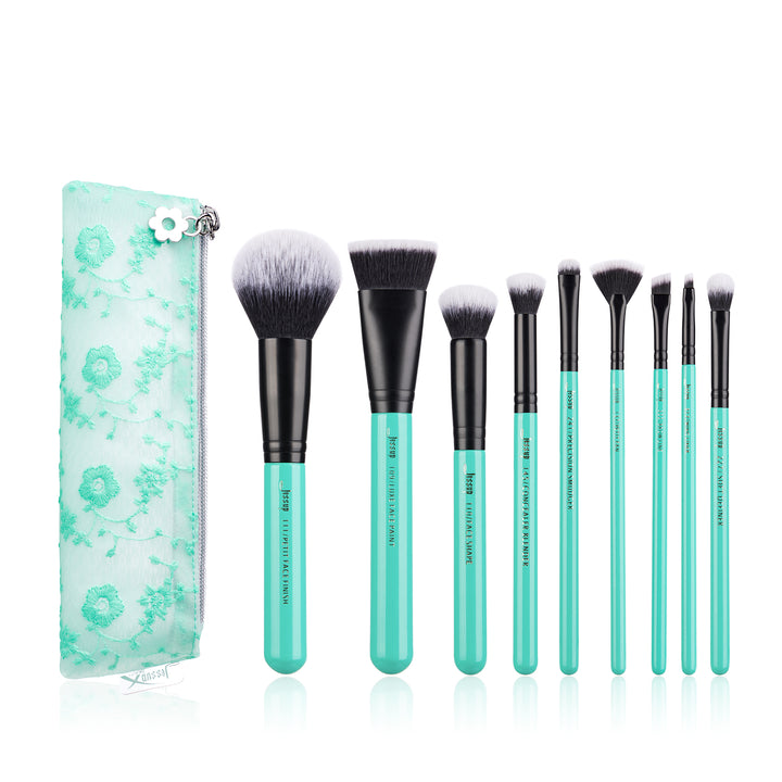 makeup gift set green makeup brushes 9pcs - Jessup Beauty
