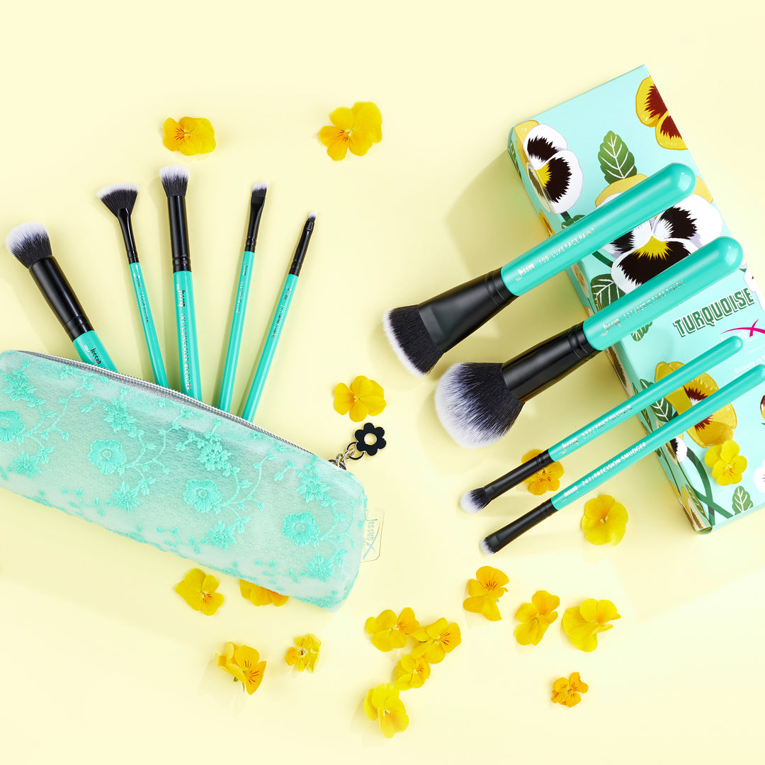 green makeup brushes 9pcs - Jessup Beauty