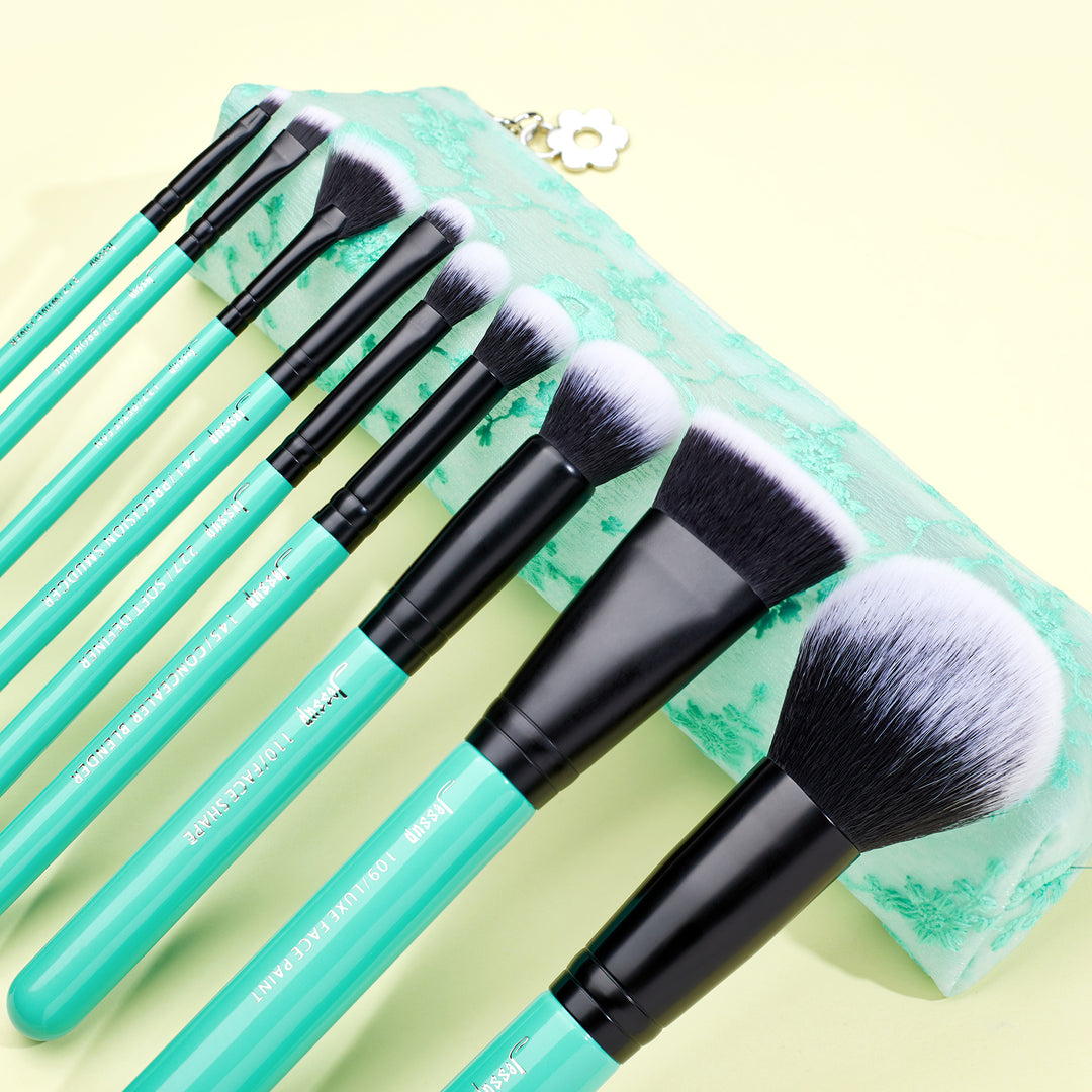 green makeup brushes 9pcs - Jessup Beauty