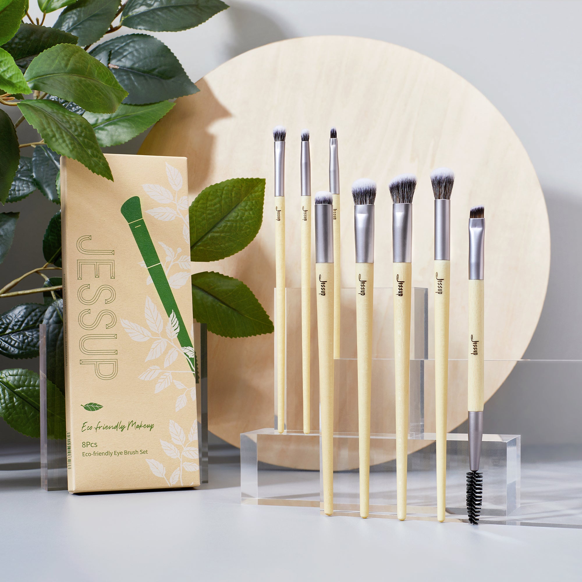 Eco-friendly Sustainable Eye and Brow Brush Set 8pcs -Jessup