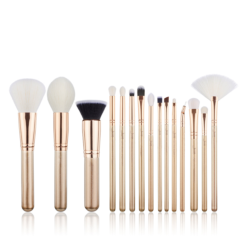 15pcs gold makeup brush set hypoallergenic Sensitive Skin- Jessup Beauty