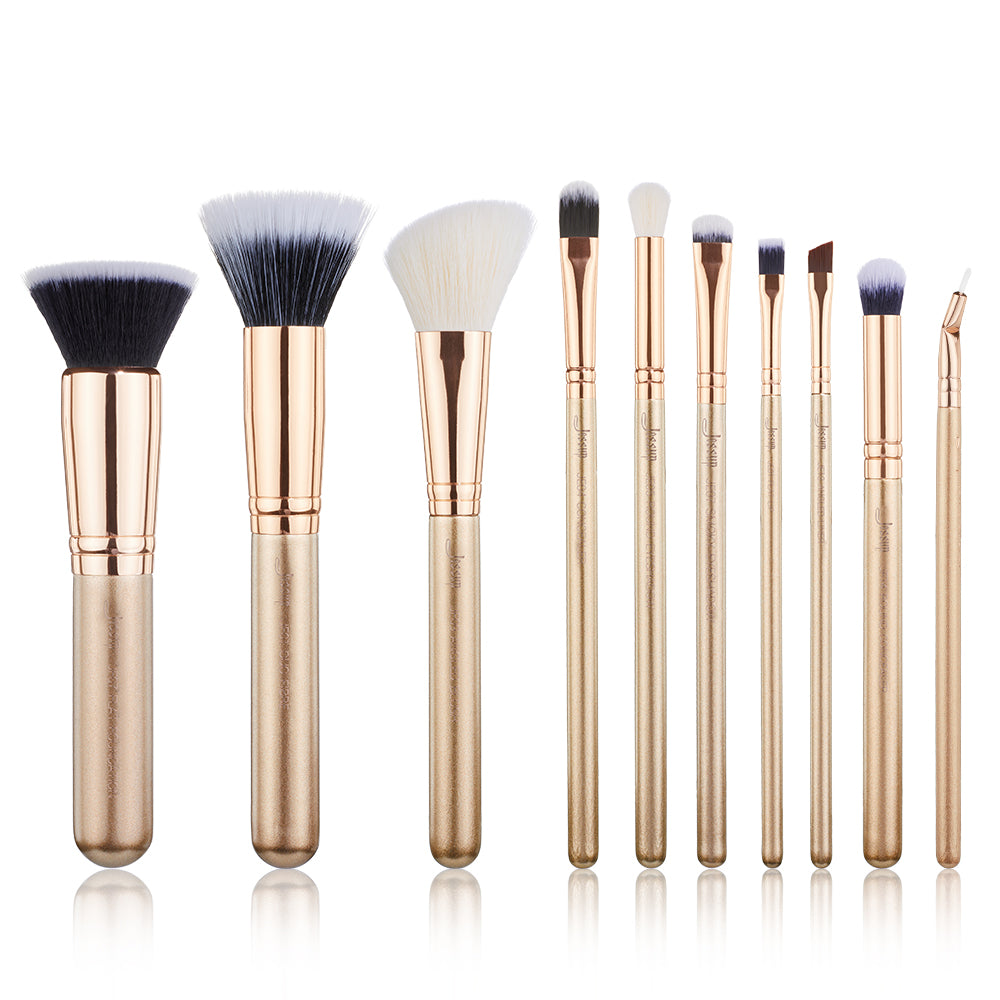 beginner makeup brush set 10pcs gold - Jessup Beauty