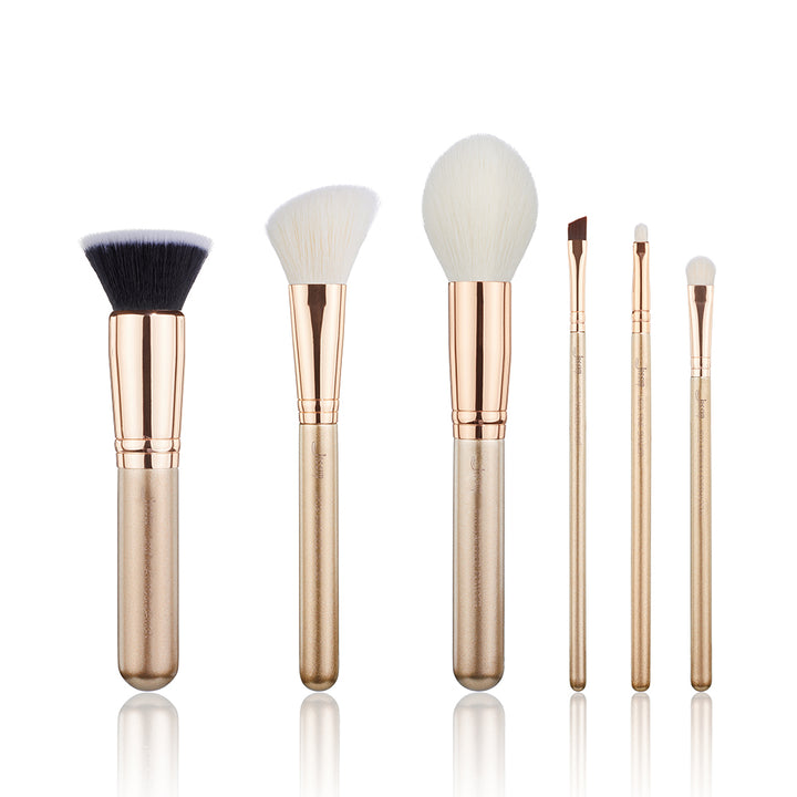 vegan makeup brush set 6pcs gold - Jessup Beauty