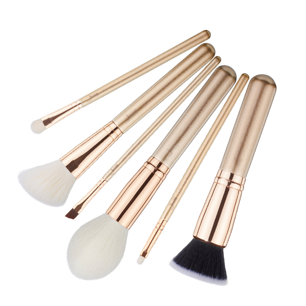 vegan makeup brush set 6pcs gold - Jessup Beauty