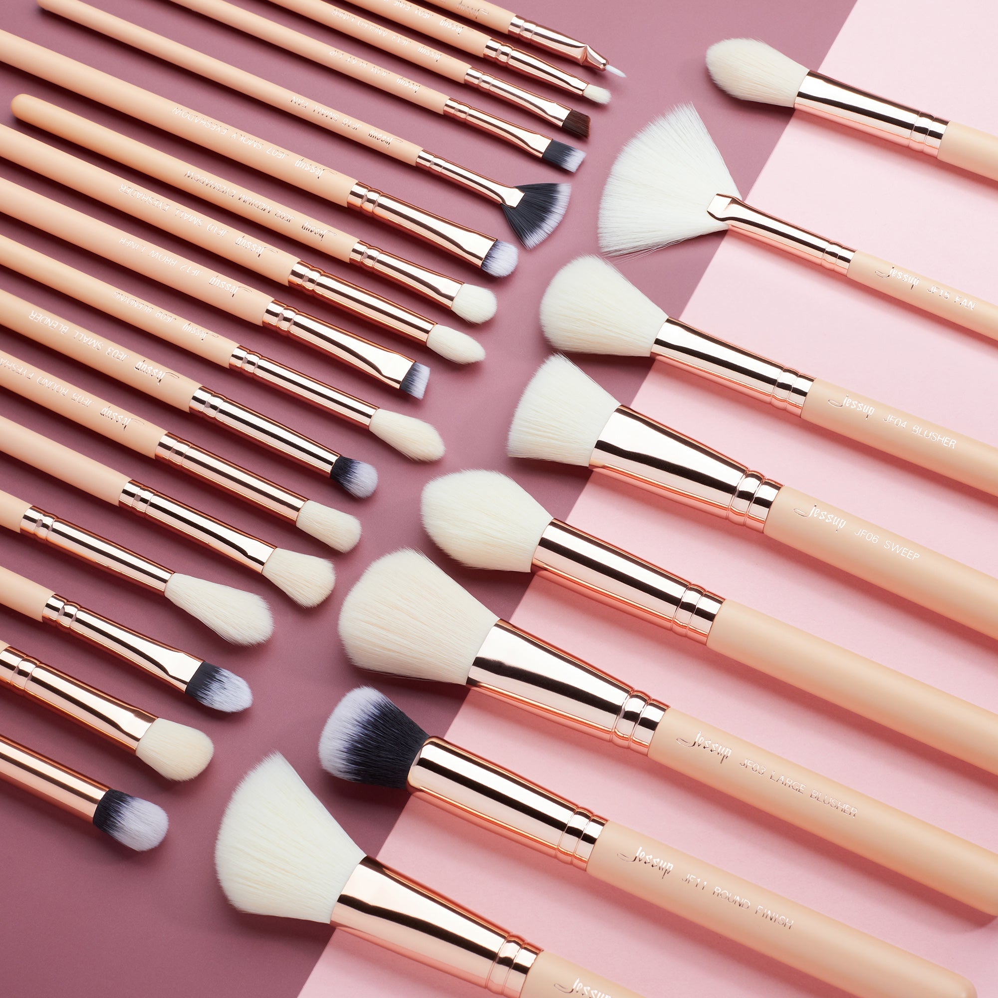 Beige Pink Complete Vegan Makeup Brush Set - Jessup